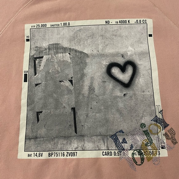 Zadig & Voltaire Upper Photoprint Heart Sweatshirt. Color is Blush. Size Medium - Picture 3 of 10